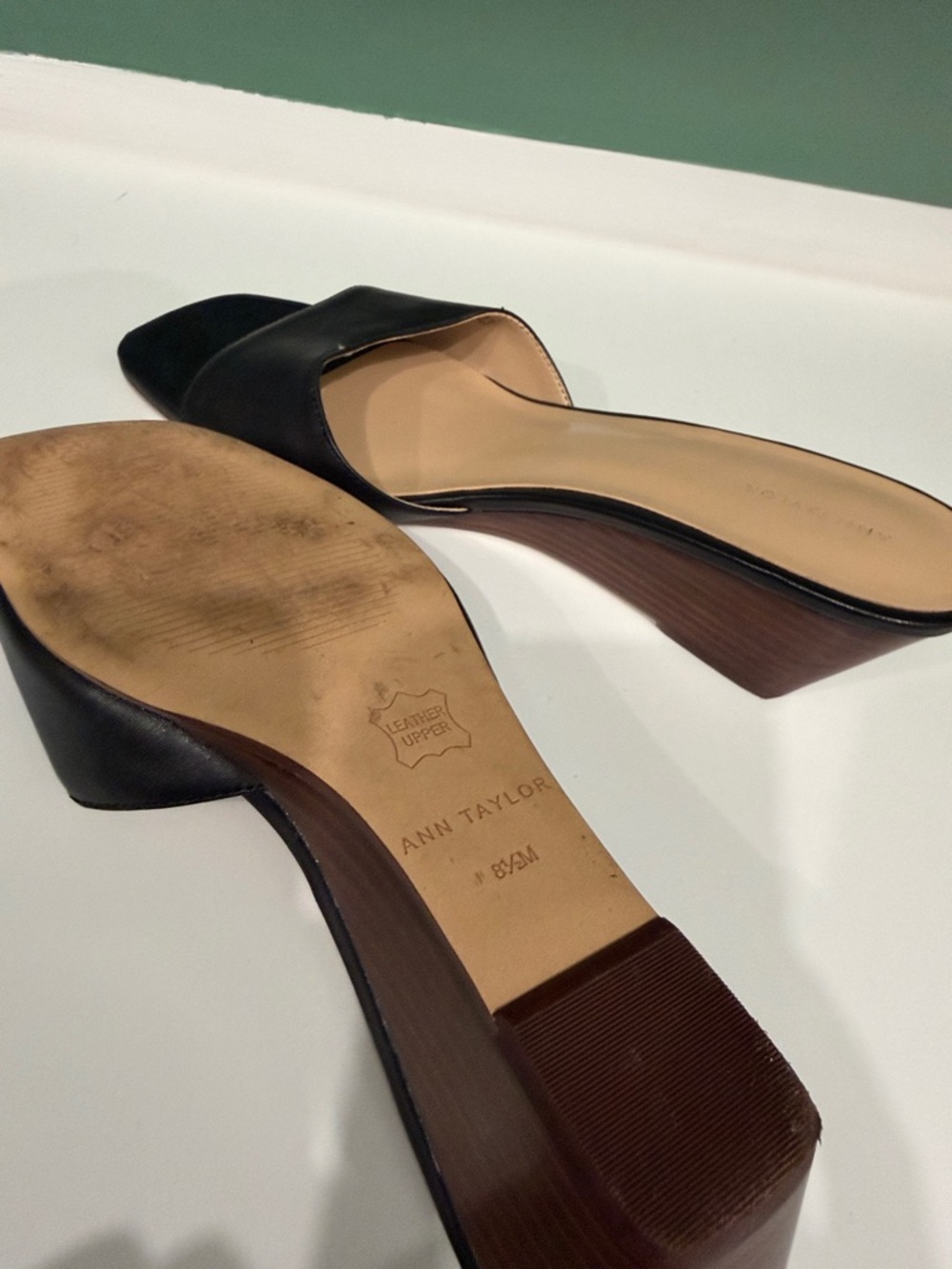 Ann Taylor Black Leather Open-Wedge Slide Mules - Picture 7 of 8